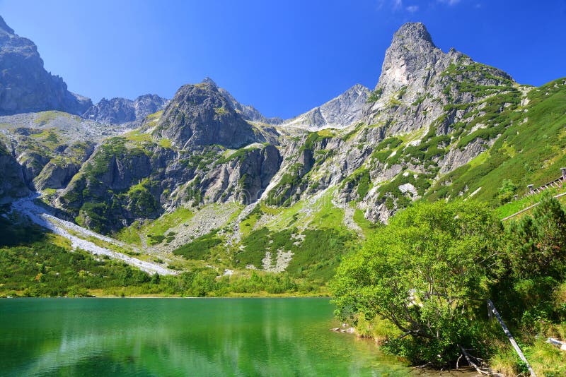 Mountain lake Zelene pleso in National Park High Tatra