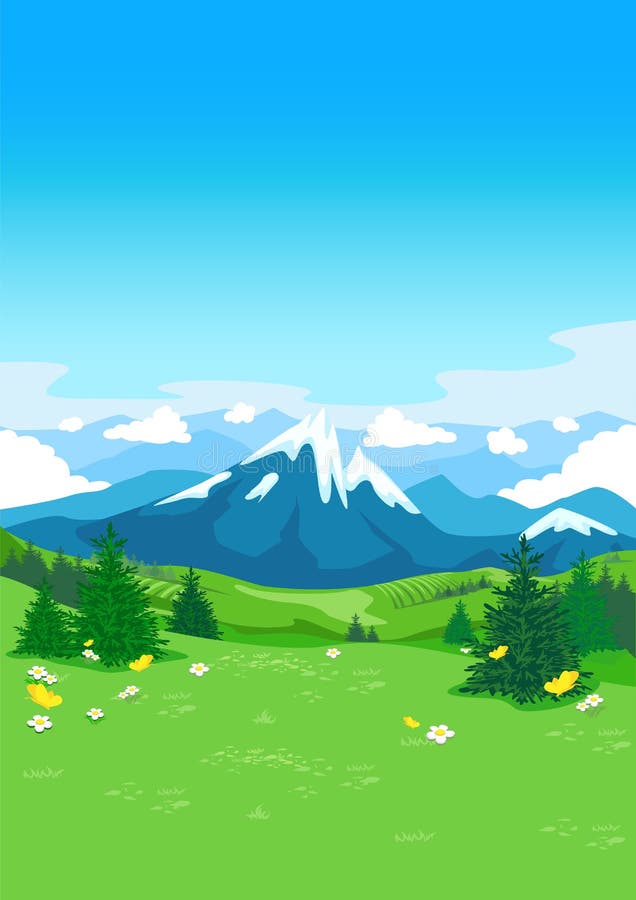 Summer landscape with a flowering meadow stock illustration