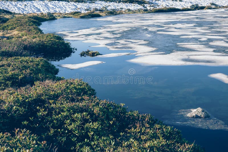 Calm Idyllic Deep Blue Lake With Forest On The Shore And Reflections Of