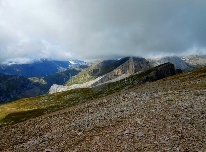 Mountain landscape climb 4x4 route Pyrenees sky