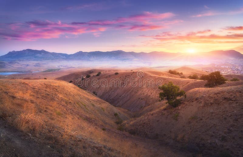 Mountain landscape and colorful blue sky