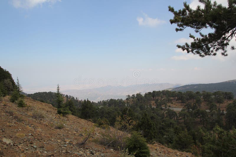 Mountain landscape. High gray mountains and sparse vegetation