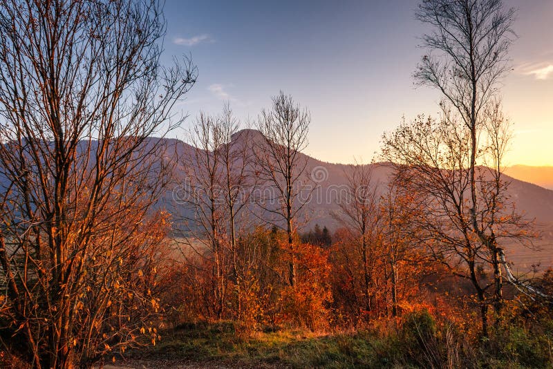 Mountain landscape at sunset in autumn.