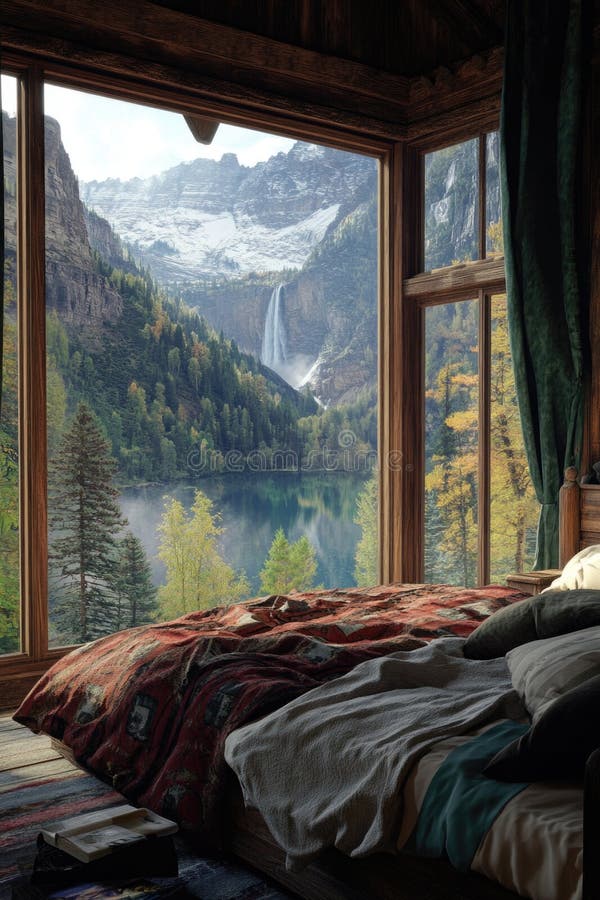 Mountain Lodge Bedroom stock photo