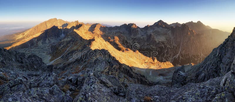 Mountain panorama in Tatras at sunset, Slavkosky peak