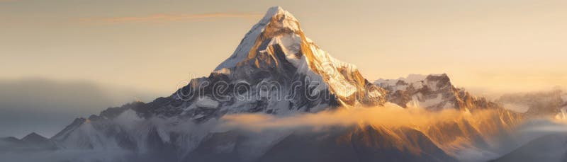 Mountain Peak with a Hazy Sunrise Backdrop Banner Background