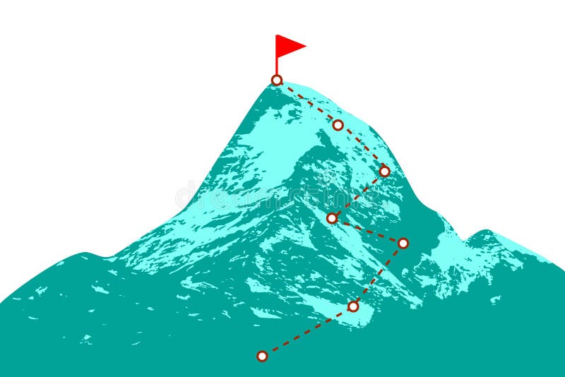 Mountain peak with route stock illustration. Illustration of creative
