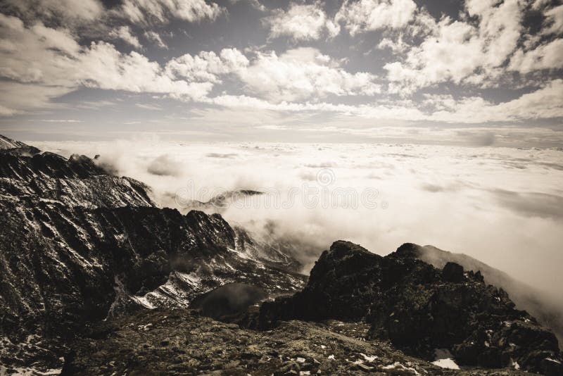 Mountain peak view from Krivan in slovakia - vintage retro look