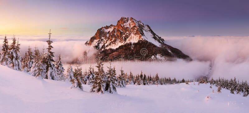 Mountain peak at winter