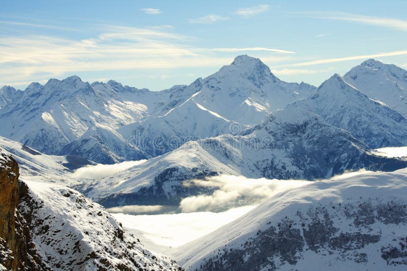 Mountain peaks in winter stock image Mountain peaks in winter stock image