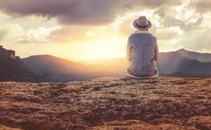 Looking the far sunset royalty free stock photos