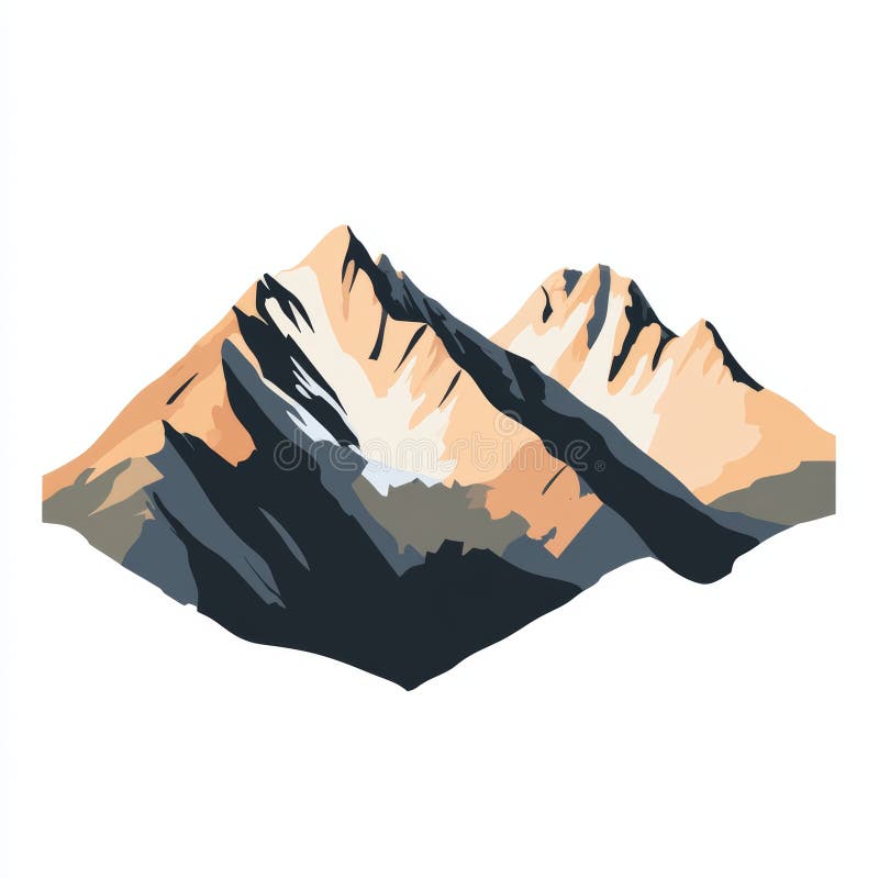 Mountain range with a snowy peak stock illustration