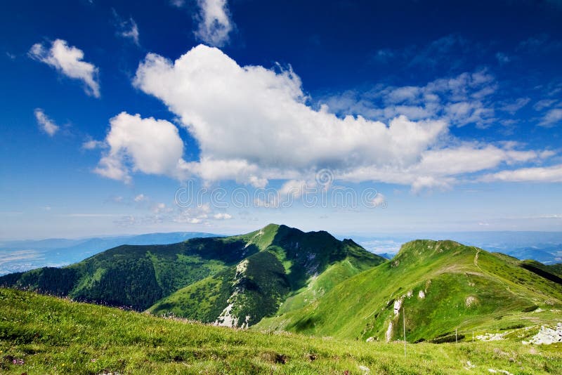 Mountain-ridge and blue sky with clouds