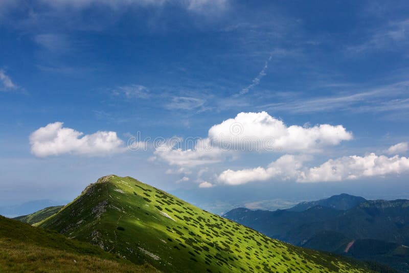 Mountain ridge and blue sky with clouds