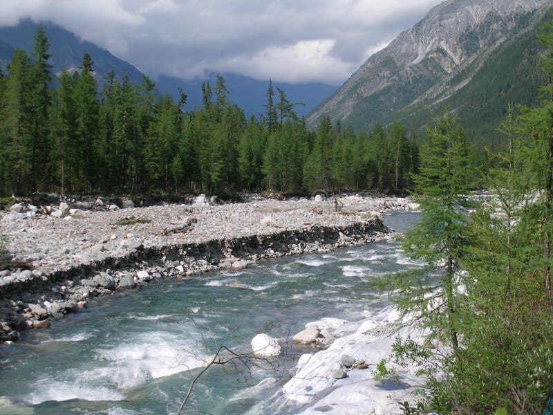 The mountain river, landscape, taiga, stream, Russia, Siberia, riverside