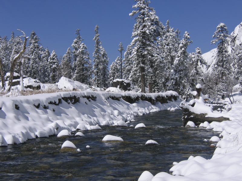 Montagna un fiume dopo fresco nevicata 3500 su sul indiano.