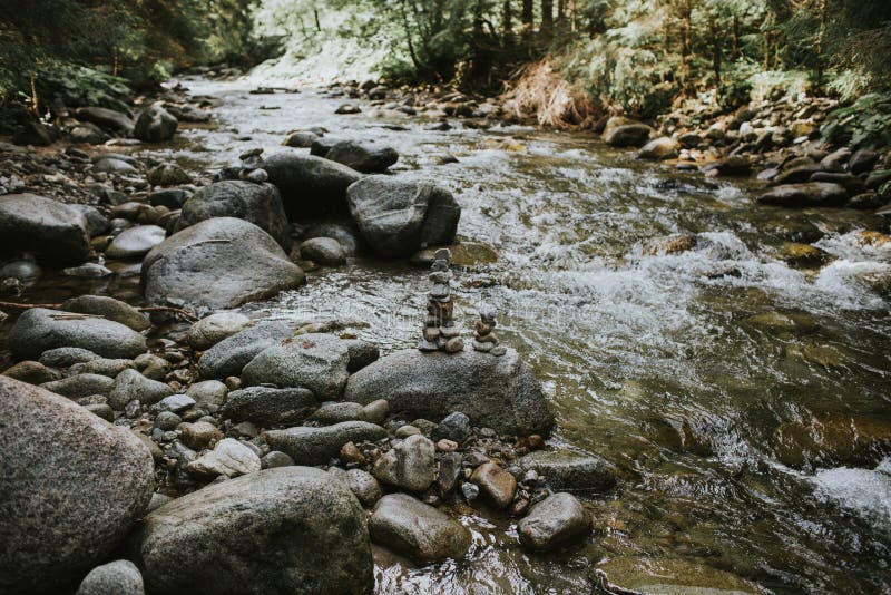 Mountain River Flows Though Rocks