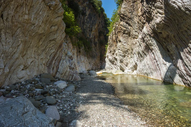Mountain river gorge near Panta Vrexei in Evritania, Greece stock images