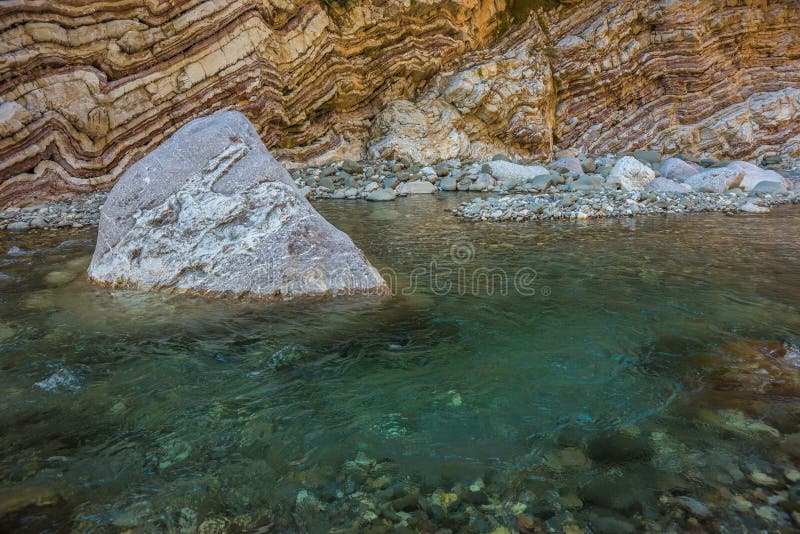 Mountain river gorge near Panta Vrexei in Evritania, Greece royalty free stock photo