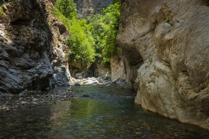 Mountain river gorge near Panta Vrexei in Evritania, Greece royalty free stock images