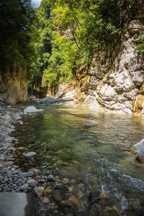 Mountain river gorge near Panta Vrexei in Evritania, Greece royalty free stock photography