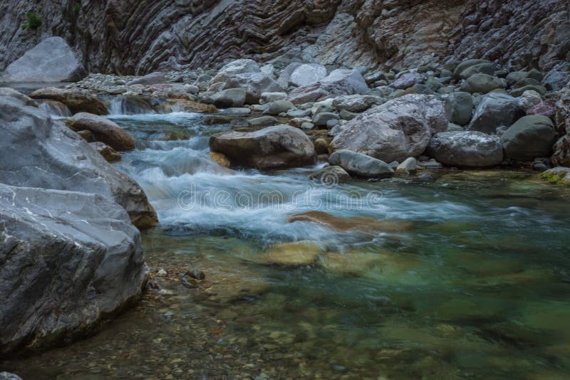 Mountain river gorge near Panta Vrexei in Evritania, Greece royalty free stock photos