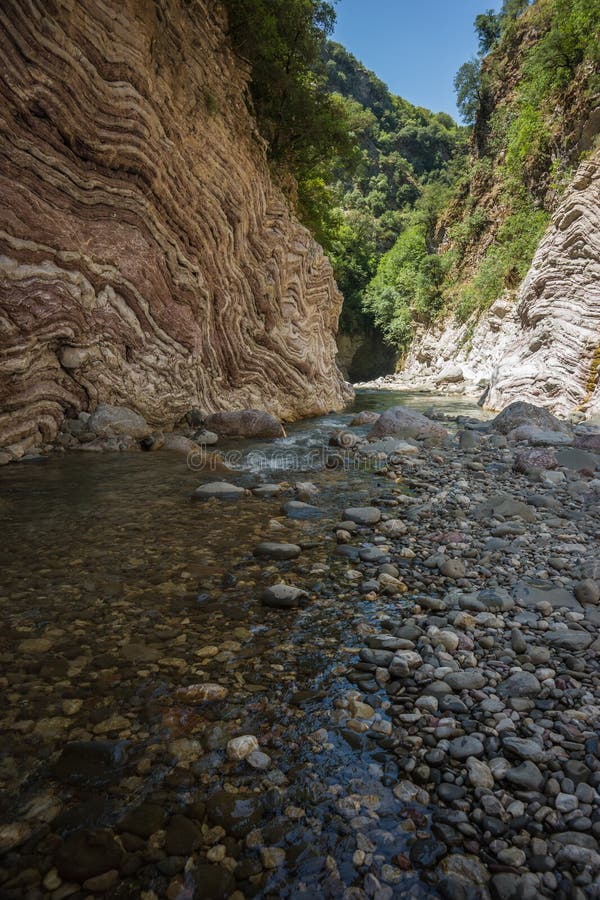 Mountain river gorge near Panta Vrexei in Evritania, Greece stock photography