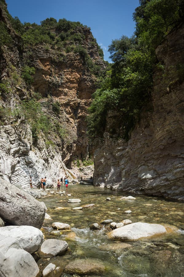 Mountain river gorge near Panta Vrexei in Evritania, Greece royalty free stock photo