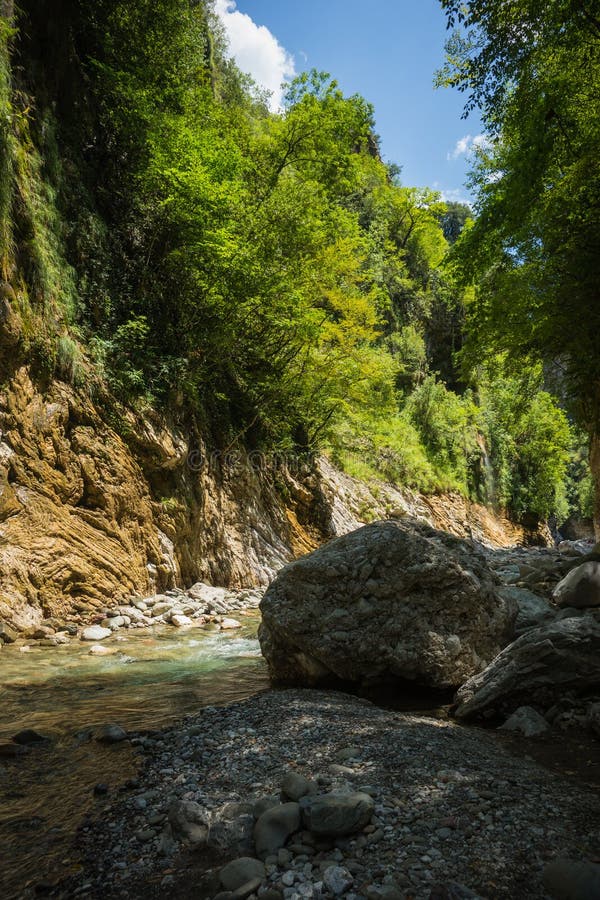 Mountain river gorge near Panta Vrexei in Evritania, Greece stock images