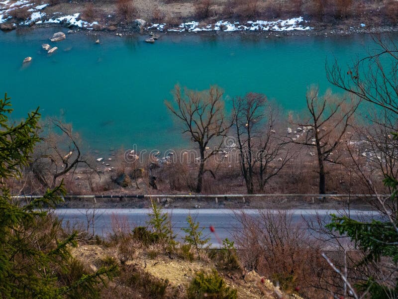 Mountain River Valley Landscape. View from the Cliff To the Mountains