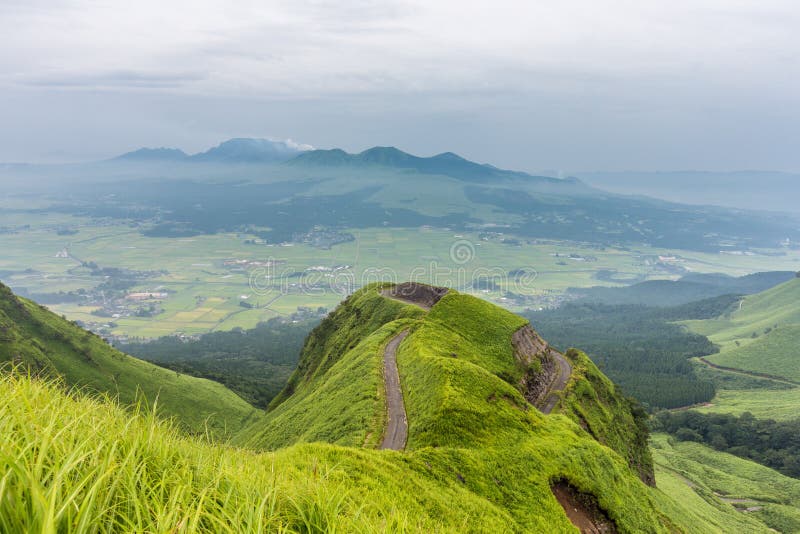 Mountain road around Mt.Aso in Kumamoto, Japan