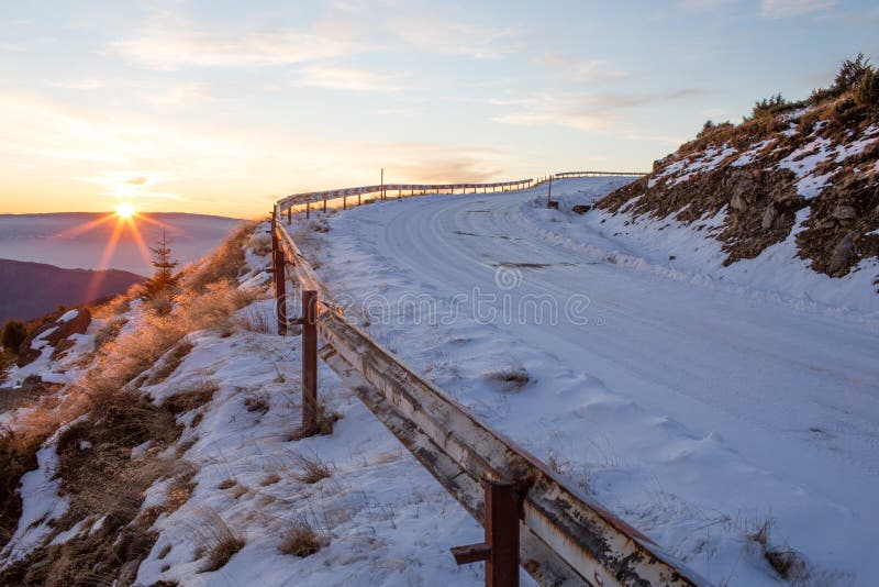 Mountain road, covered in snow