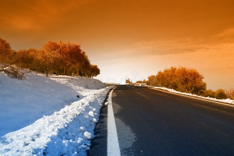 Mountain road at dusk