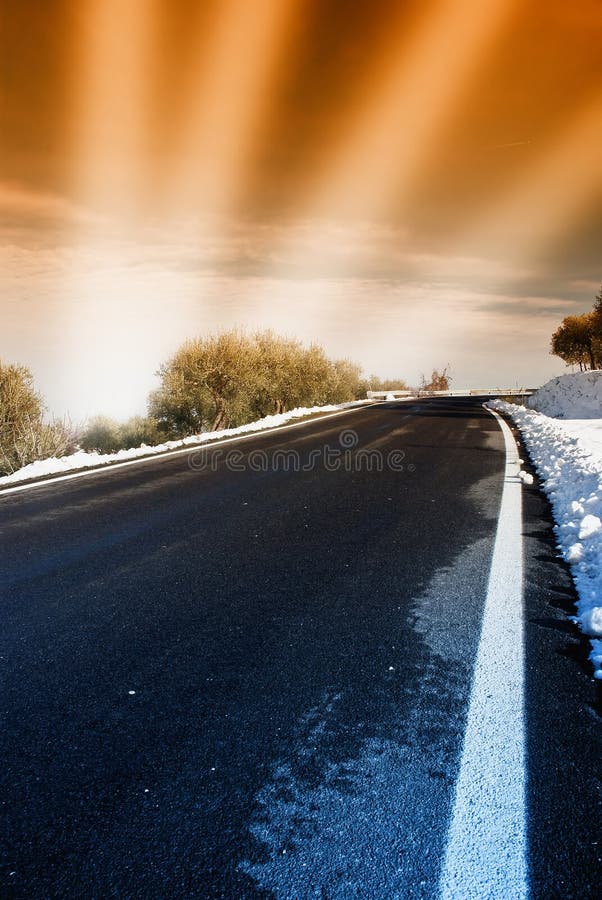 Mountain road at dusk