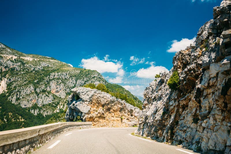 Mountain Road Under Sunny Blue Sky. Verdon Gorge in France Stock Image ...