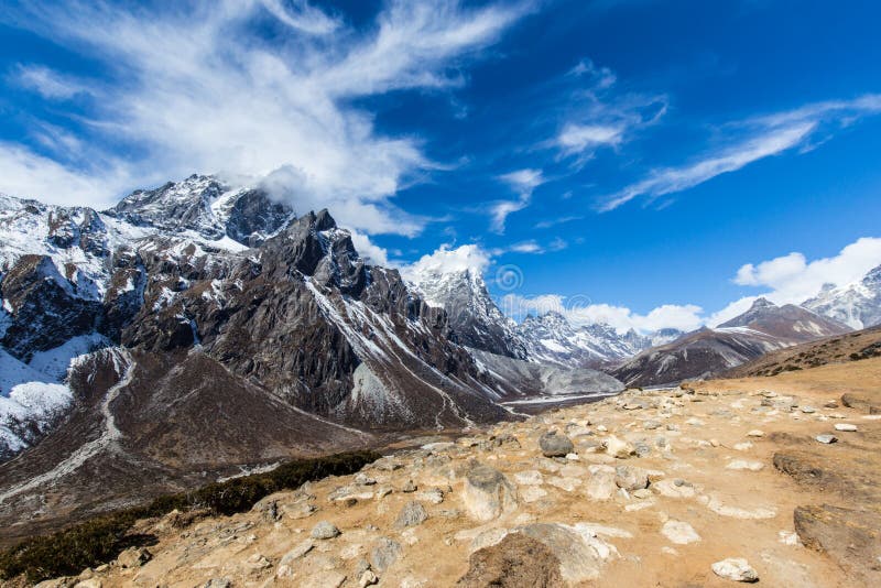 Mountain scenery in Himalaya with snow covered peaks