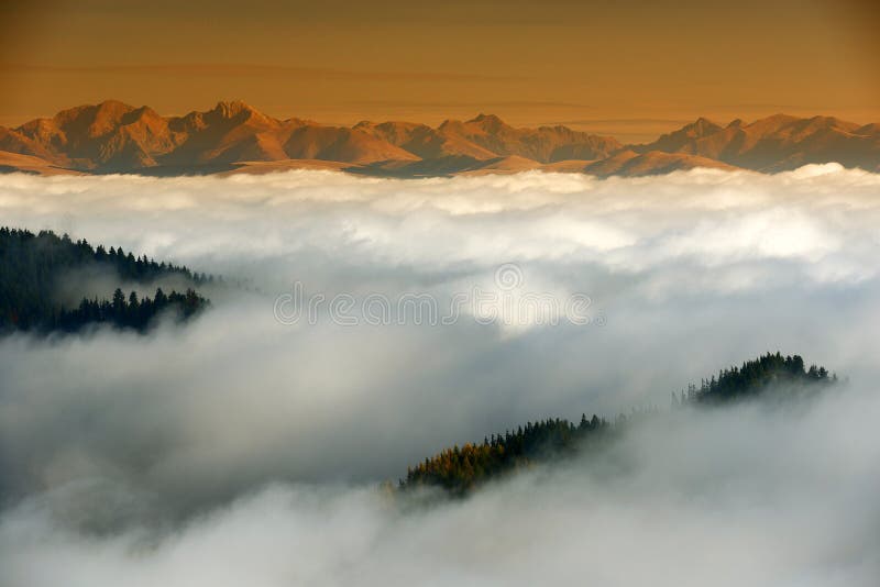 Mountain sea of clouds over the Transylvanian Alps, Romania