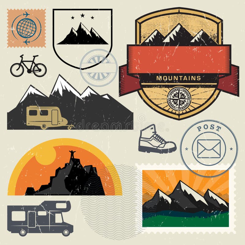 Mountain Sign or Symbols Adventure Set Stock Vector - Illustration of ...