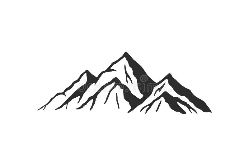 Mountain silhouette - vector icon. Rocky peaks. Mountains ranges. Black and white mountain icon