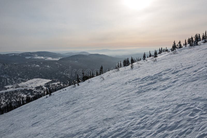 Mountain slope snow winter sunset royalty free stock photos Mountain slope snow winter sunset royalty free stock photos
