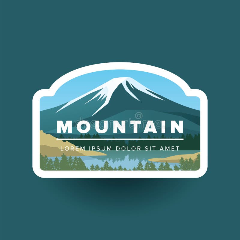 Mountain with snowy peak and river vector landscape in round. Vector illustration mountain valley, lake and green forest royalty free illustration Mountain with snowy peak and river vector landscape in round. Vector illustration mountain valley, lake and green forest royalty free illustration