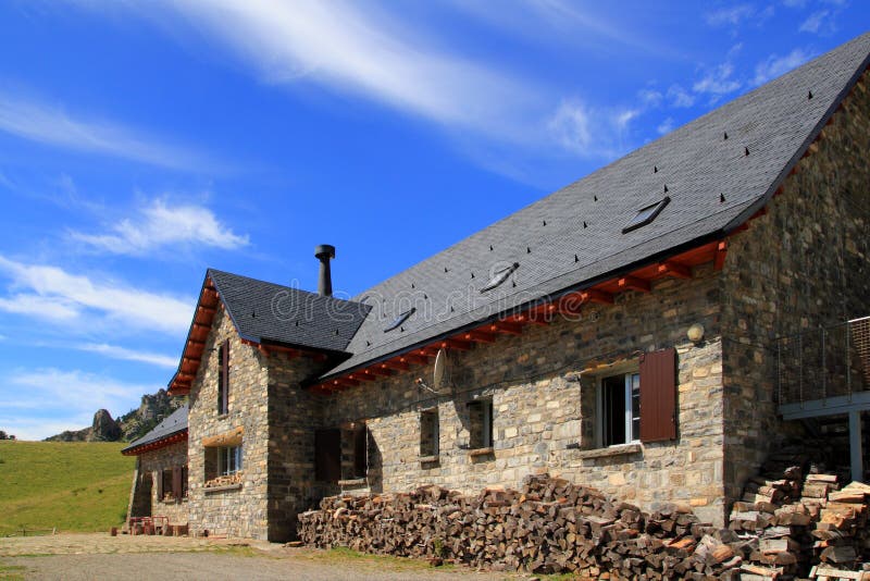 Mountain Stone House Slate Roof in Pyrenees Stock Photo Image of