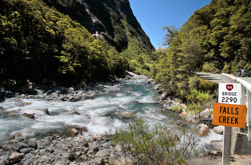 Mountain stream at the Milford Road stock image Mountain stream at the Milford Road stock image