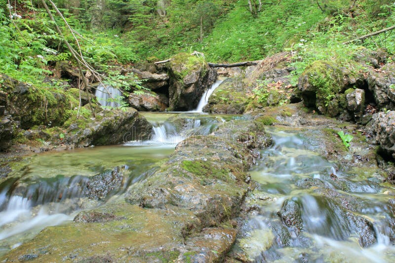 Mountain stream with small waterfall