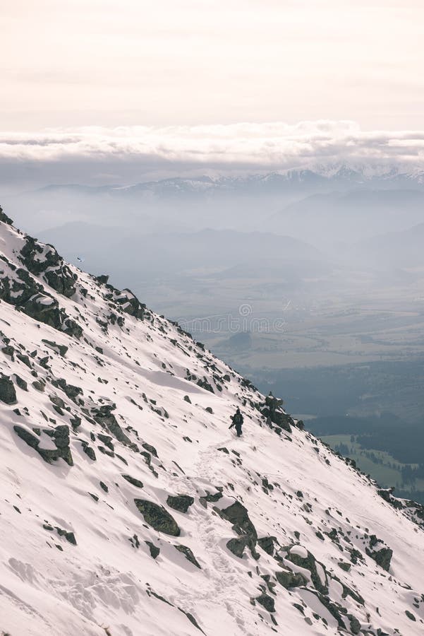 Mountain tops in winter covered in snow - vintage film look