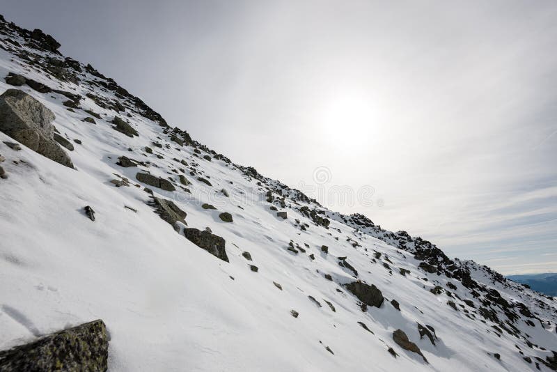 Mountain tops in winter covered in snow