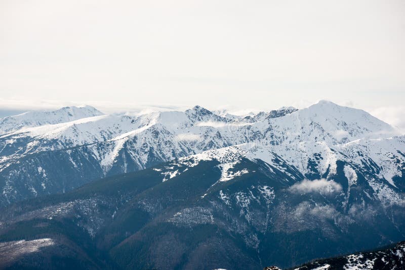 Mountain tops in winter covered in snow