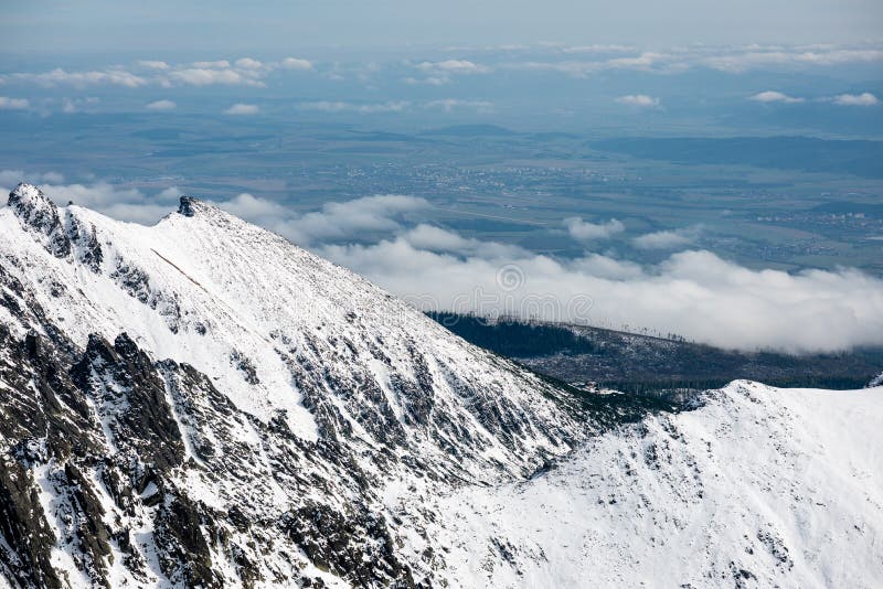 Mountain tops in winter covered in snow