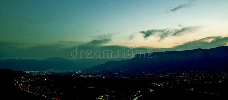 Mountain valley at night