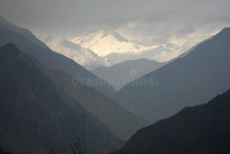 Mountain valley silhouette, himalayas